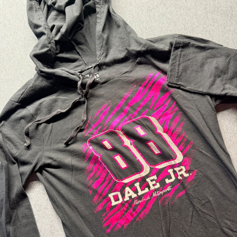 Chase Authentics Dale Jr 88 NASCAR Pink Zebra Hooded Long Sleeve Shirt Womens M